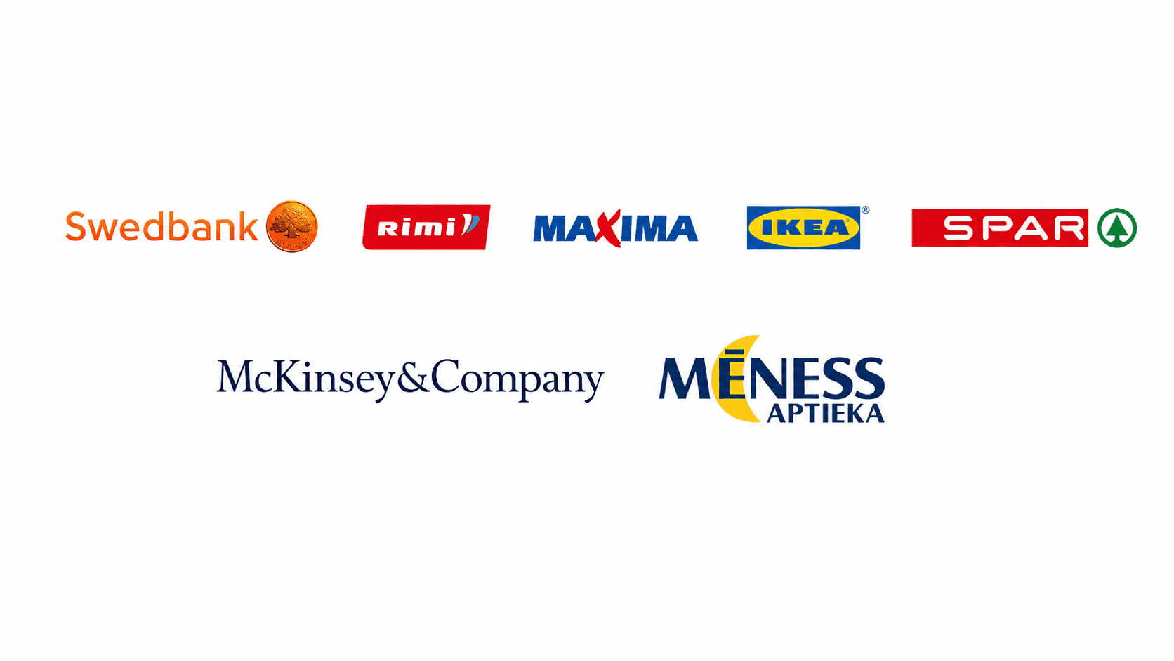 Swedbank, Rimi, Maxima, IKEA, SPAR, McKinsey & Company, Mēness Aptieka